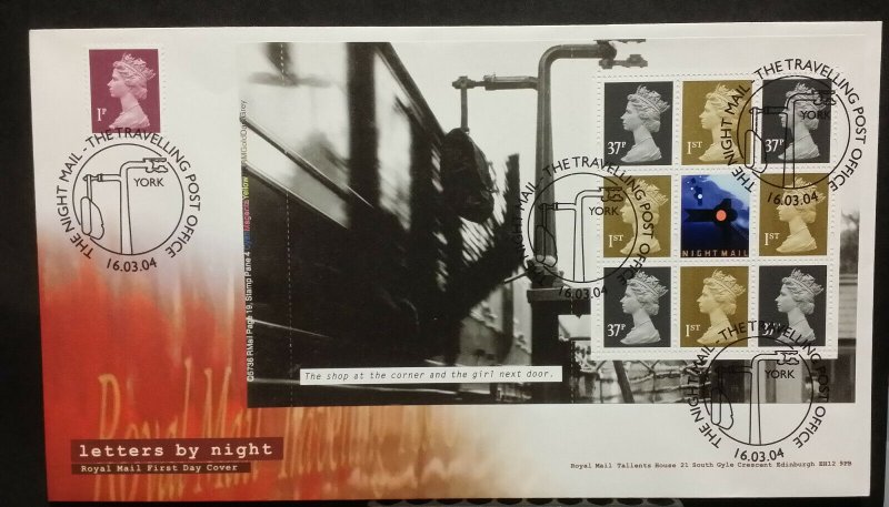 2004 FDC SG1668o Pane 4 Letters by Night Machins DX32 Travelling Post Office TPO