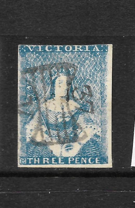 VICTORIA  1850-53  3d  BRIGHT BLUE QV IMPERF  FU SG 4 