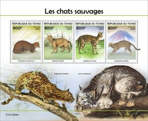 Chad - 2021 Wild Cats, Fishing Cat, Caracal, Serval - 4 Stamp Sheet - TCH210606a