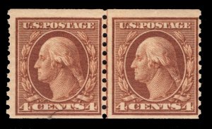 MOMEN: US STAMPS #457 COIL LINE PAIR MINT OG VLH LOT #83074*