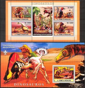 Sao Tome and Principe 2007 Dinosaurs Scouting sheet + S/S MNH