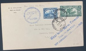 1928 Port Au Prince Haiti First Flight Airmail Cover FFC To Ironton OH Usa