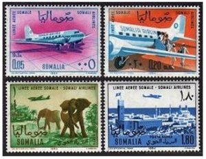 Somalia 276-277, C97-C98, MNH. Michel 64-67. Air Lines 1964. Planes. Elephants