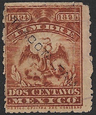 MEXICO REVENUES 1894-95 2c EAGLE Documentary TLACOTALPAM Control DO217 Used