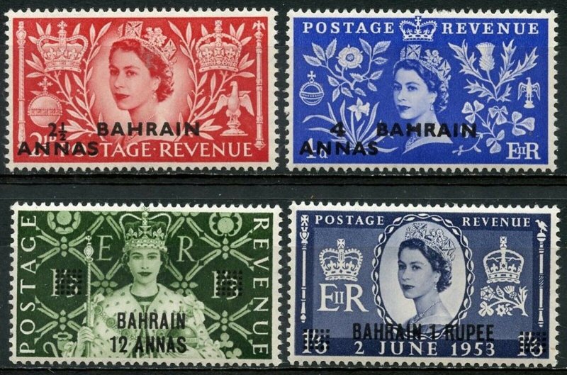 BAHRAIN Sc#92-5 1953 QEII Coronation Ovpt Mint OG NH
