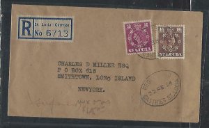 ST LUCIA COVER (PP0111B) 1954  KGVI 16C+ QEII 2C REG CASTRIES TO USA 