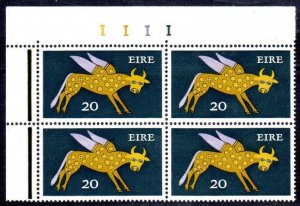 1975 no wmk. 20p ox on OCP, cylinder block of 4 perfect u/m mint, well centred