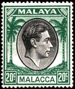 Malaya Malacca #11, Incomplete Set, 1949, Hinged