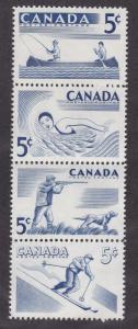 Canada # 368a, Outdoor Recreation - Sports, Strip of Four, 1/2 Cat.