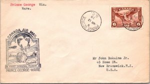 Canada 1938 FFC - Airmail - Prince George To Ware BC - J5697