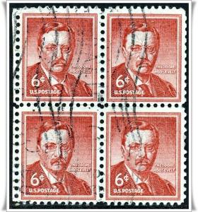 ♦SC#1039 6¢ Teddy Roosevelt  Block of Four (Used) 