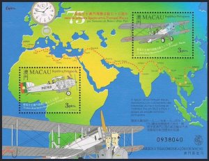 Macao 980a sheet,MNH. First Portugal-Macao Flight,75th Ann.1999.Airplanes.