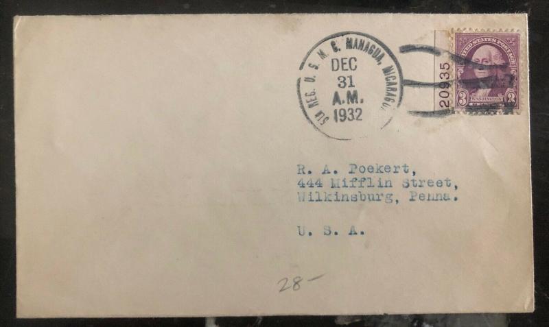 1932 USMC Navy Marines Post Office In Nicaragua Cover to Wilkinsburg PA Usa