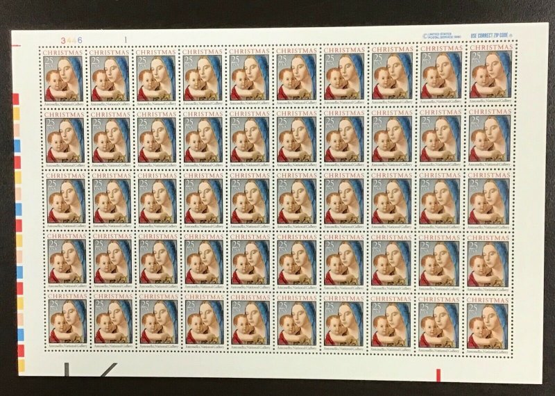 2514  Antonello Madonna & Child  MNH  25 c Sheet of 50 FV $12.50 Issued  1990