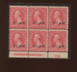 Guam 2 Unused Plate Block of 6 Stamps (By 1337) 1st Printing BETTER DURLAND $400