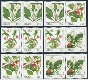 Palau 130a-131a-132a-132b-133a-133b pairs,MNH.Mi 180/242 D/D. Flowers 1987-1988.