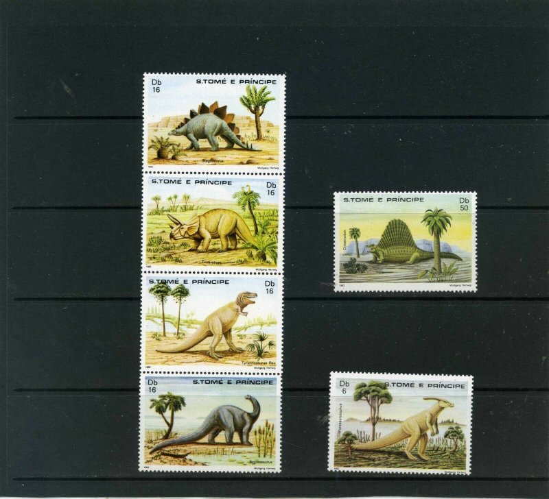 ST.THOMAS & PRINCE ISLANDS 1982 DINOSAURS SET OF 6 STAMPS MNH 