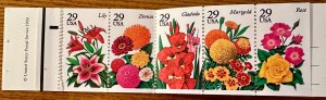 US # 2833a Garden Flowers bkt pane of 5 29c 1994 Mint NH