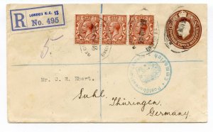 GB 1922 1 1/2d Uprated Postal Stationery Envelope Kingsway/Germany