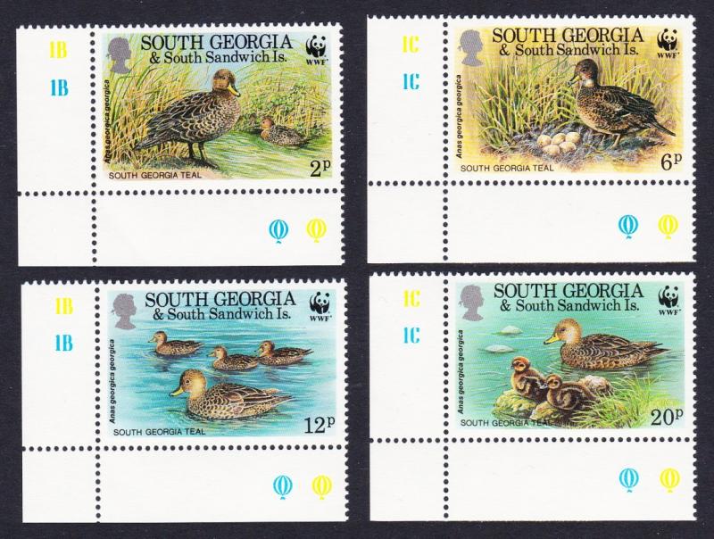 South Georgia WWF Teal 4v Bottom Left Corners with margins SG#214/17 SC#162-65