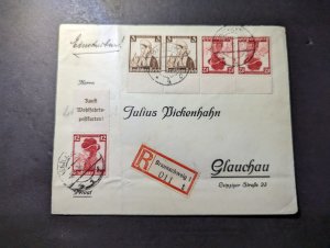 1936 Registered Germany Cover Braunschweig to Glauchau