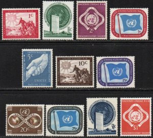 United Nations UN New York Sc #1-11 Mint Hinged