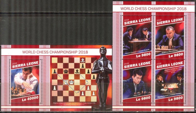Sierra Leone 2018 Chess World Championship sheet + S/S MNH