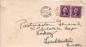 United States York Jamaica 1937 machine  3c Washington (2) to Liechtenstein  ...