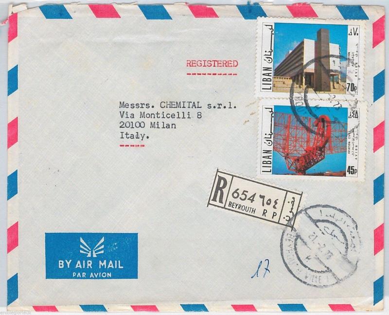 LIBAN  Lebanon --  POSTAL HISTORY: REGISTERED  AIRMAIL COVER to ITALY 1973