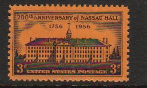 #1083 MNH 3c Nassau Hall, 200 years 1956 Issue