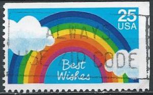 US 2396 (used, clipped at right) 25¢ best wishes, rainbow (1988)