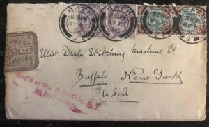 1898 Bath England Vintage Cover To Buffalo NY USA Post Office Label Seal