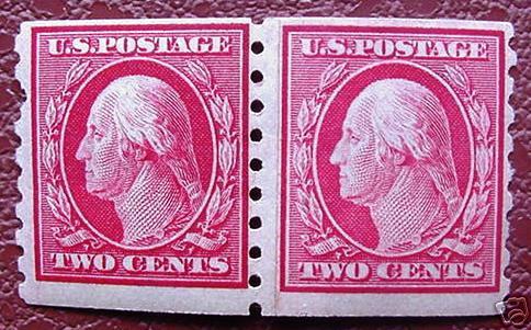 USA 393: 2¢ Washington, coil paste-up pair, MNH, F-VF, OG