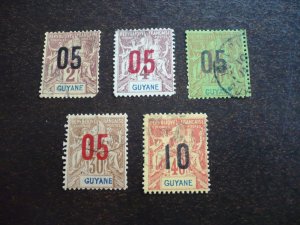 Stamps - French Guiana - Scott#87-89,91-92 - Used Part Set of 5 Stamps