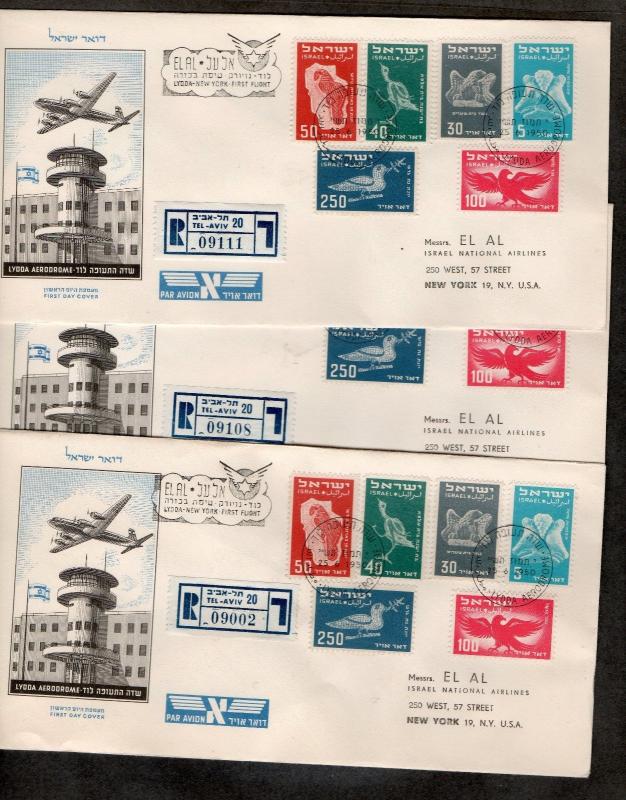 Israel Scott #C1-6 1st Airmails Three First Day Cover Lot!!