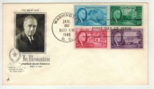 1946 FRANKLIN ROOSEVELT TRIBUTE 930/933 Set of 4 On 1 FDC Artcraft #2 Memoriam