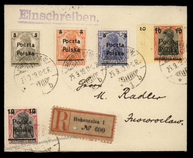 Germany 1919 WWI Poland Provisional Inowroclaw Hohensalza Cover 92903