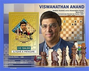 St Thomas - 2021 Chess Champ Viswanathan Anand - Souvenir Sheet ST210430b-gold