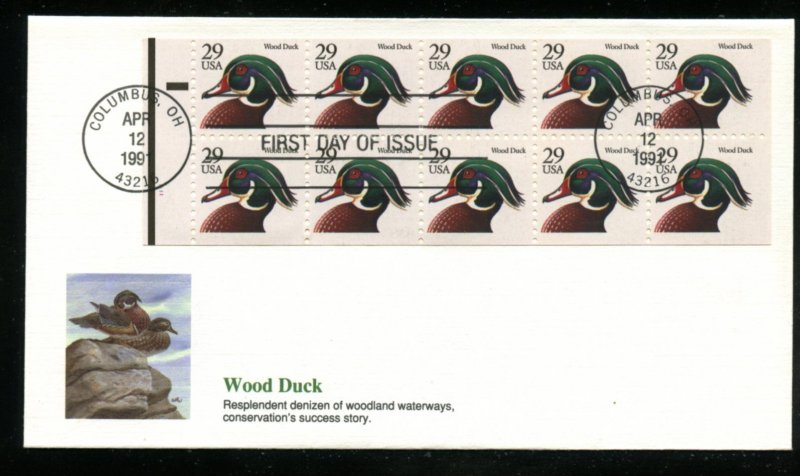 US 2484a Wood Duck Booklet pane of 10 Perf 10 PB UA Fleetwood cachet FDC