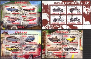 {g065} Rwanda 2010 / 2013 Cars Motorcycles 4 sheets Used / CTO