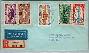 1937 Danzig Free State Registered Air Mail Cover to Vienna Austria