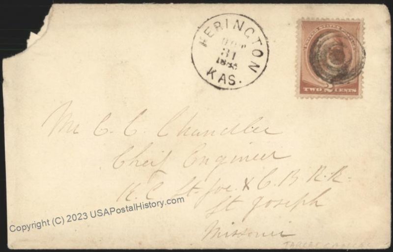 USA 1885 Herington Kansas Cover 111629