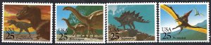 United States #2422-25 25¢ Prehistoric Animals (1989). Four singles. MNH