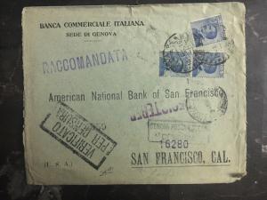 1916 Genova Italy Censored Cover to The American National Bank USA Perfin Stamp