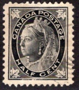 66 Scott - 1/2c black, VF/XF, Used, Maple Leaf Issue, Canada Postage Stamp