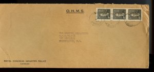 ?O.H.M.S. overprint 3x 2cents Post Postes issue 1951, RCMP cover Canada