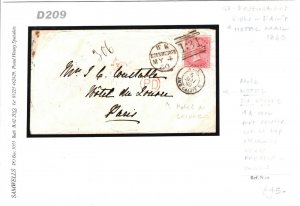 GB SCOTLAND Cover Edinburgh FRANCE Paris Hotel Du Louvre 4d Rose 1860 D209