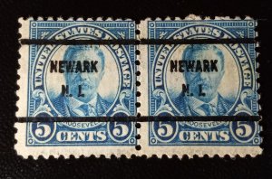 US #637 Used Precancel Newark N.J. Fine Pair