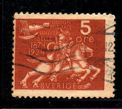 Sweden Sc 213 1924 5 ore Postrider airplane stamp used