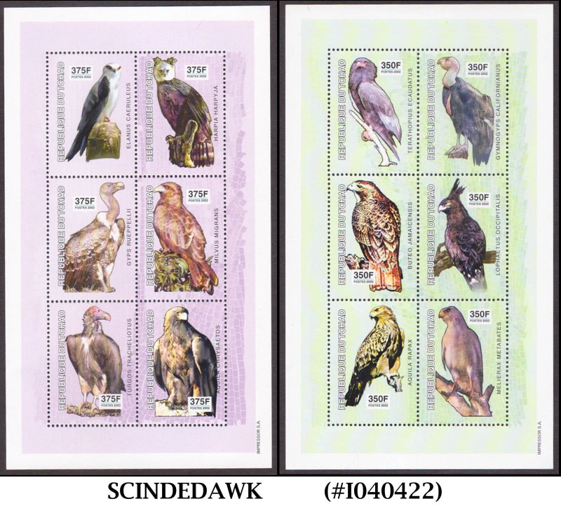 CHAD - 2002 BIRDS OF PREY - EAGLE VULTURE KITE - SET OF 2 MIN. SHEET MINT NH